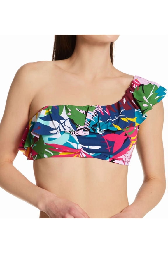 Women's Bleu Rod Beattie BN22108 On A Brighter Note Ruffle One Shoulder Swim Top (Multi 6)