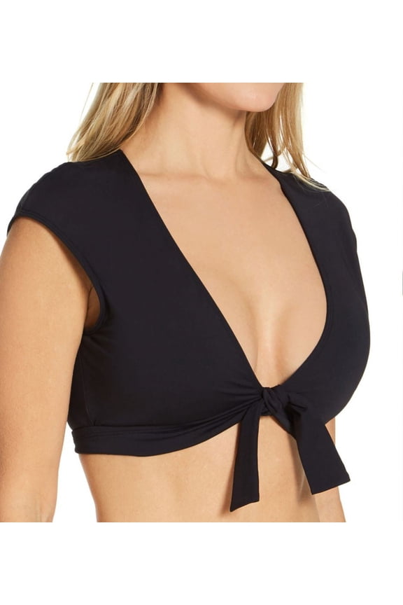 Women's Bleu Rod Beattie K21199 Kore Tie Front Cap Sleeve Crop Swim Top (Black 14)