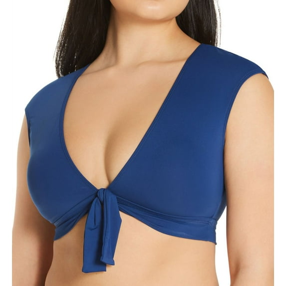 Women's Bleu Rod Beattie K21199 Kore Tie Front Cap Sleeve Crop Swim Top (Navy 10)