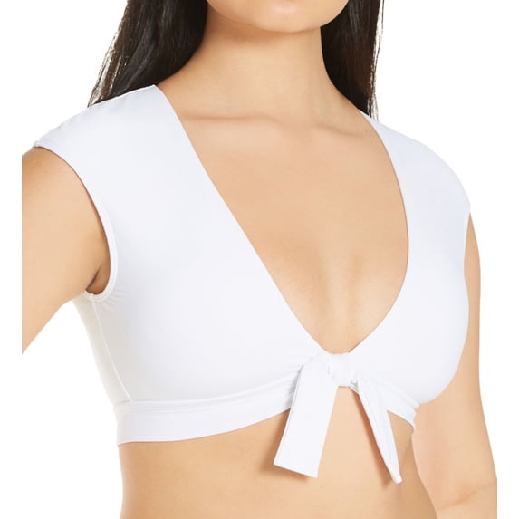 Women's Bleu Rod Beattie K21199 Kore Tie Front Cap Sleeve Crop Swim Top (White 8)