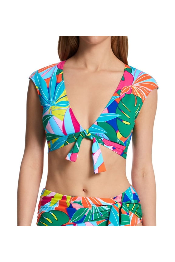 Women's Bleu Rod Beattie LP23199 Life of The Party Tie Front Crop Swim Top (Multi 12)