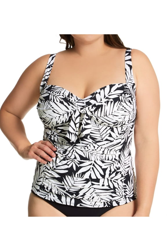 Women's Bleu Rod Beattie O22401X Plus Size Urban Oasis Tie Front Tankini Swim Top (Black 18W)
