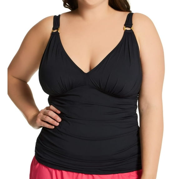Women's Bleu Rod Beattie R22493X Plus Size Ring Me Up Molded Tankini Swim Top (Black 22W)