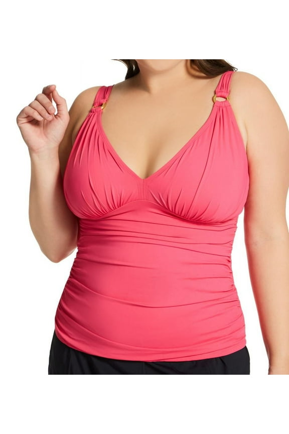 Women's Bleu Rod Beattie R22493X Plus Size Ring Me Up Molded Tankini Swim Top (Rose Red 18W)