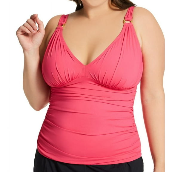Women's Bleu Rod Beattie R22493X Plus Size Ring Me Up Molded Tankini Swim Top (Rose Red 22W)