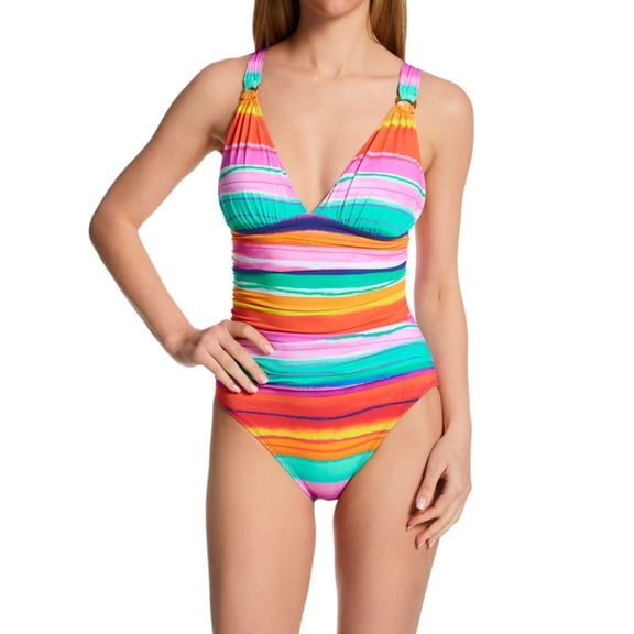 Women's Bleu Rod Beattie WS23225 Winning Streak OTS Plunge Mio One Piece Swimsuit (Multi 8)
