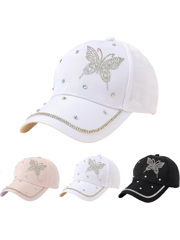 Women's Bling Rhinestone Butterfly Baseball Cap Adjustable Hip Hop Hat Outdoor Casual Trendy Sun Hat