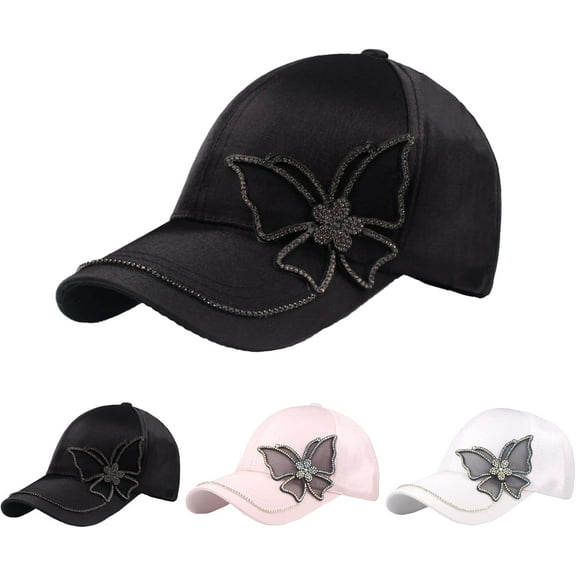 Women's Bling Rhinestone Butterfly Baseball Cap Adjustable Hip Hop Hat Outdoor Casual Trendy Sun hat