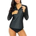 thumbnail image 1 of Women's Block Color Half-Zip Front Long Sleeve UPF 50+ Swim Shirt, 1 of 5