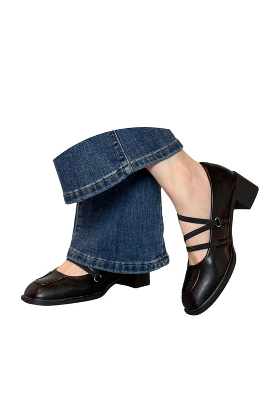 Women's Block Heel Mary Jane Shoes Wrapped Strap Platform Heels