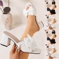 thumbnail image 1 of Women's Block Heel Mules Casual Spring Summer Slide Sandals with Bow Accent Solid Color Faux Leather Square Toe Open Toe Heeled Sandals with Wide Width Options for Daily Walking Dressy Outdoor Use, 1 of 9