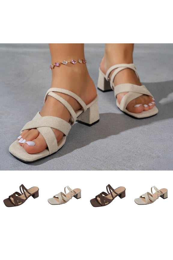 Women's Block Heel Mules Square Toe Crisscross Strap Casual Spring/Summer Shoes with Non Slip Comfortable Sandals for Women