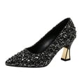 thumbnail image 1 of Women's Block Heel Pumps Dress Shoes Pointed Toe Sequin Rhinestone Heels for Party Wedding Evening, 1 of 8