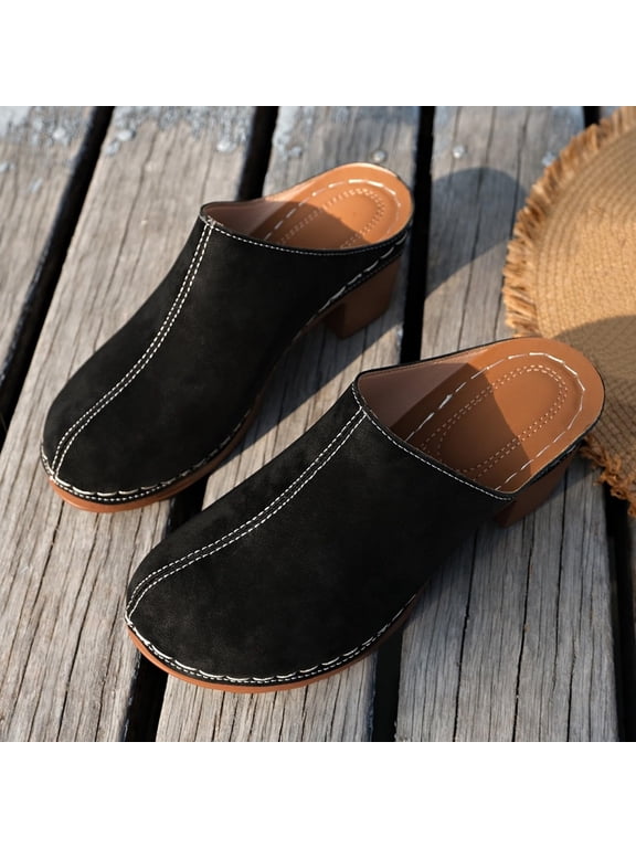 Women's Block Heels Clog Orthopedic Shoes Stylish Closed Toe Dressy Casual Slip On Sandal No Back Straps Mule Pumps Clogs