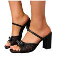 thumbnail image 1 of Women's Block Heels Lace Square Open Toe Sandals Comfortable Hollow out Slip on Sexy High Mules Casual Wedding Prom Party Dressy Shoes Black Size 8, 1 of 6