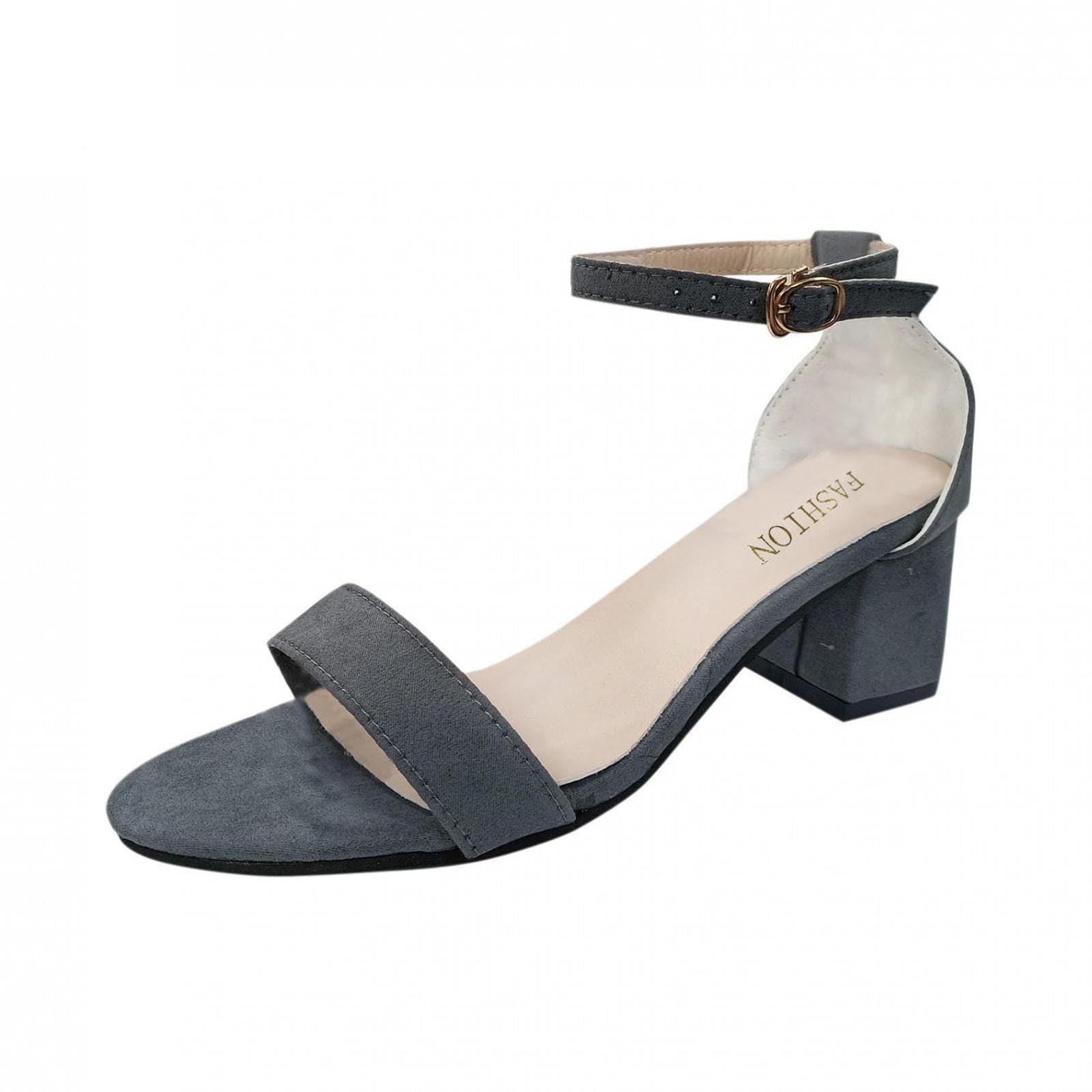 Women s Block Heels for Daily Open Toe Adjustable Ankle Strap Chunky Low Heeled Sandal Comfortable Office Wedding Dress Pumps Shoes Gray 7.5 Walmart