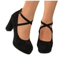 thumbnail image 1 of HEWUQI Womens Closed Toe Suede Heels Cross Ankle Strap Slingback Block Pumps Comfortable Elegant Party Wedding Dressy Shoes Black Size 7.5, 1 of 6