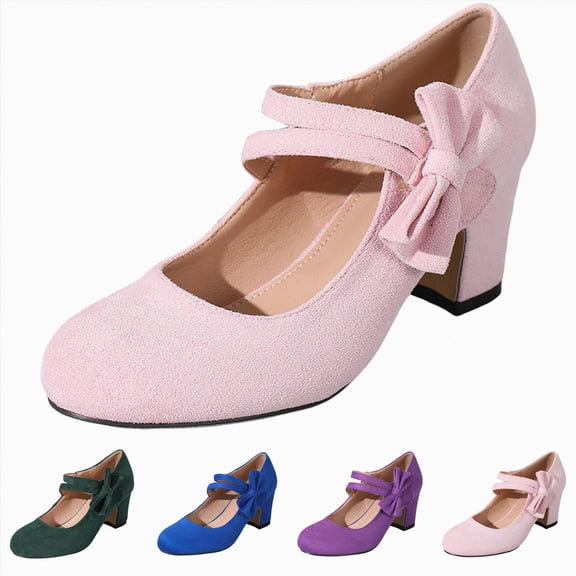 Women's Block High Suede Heel with Bow Strap Round Toe Classic Comfortable Pumps Closed Toe Chunky Wedding Dress Shoes Green Size 6.5