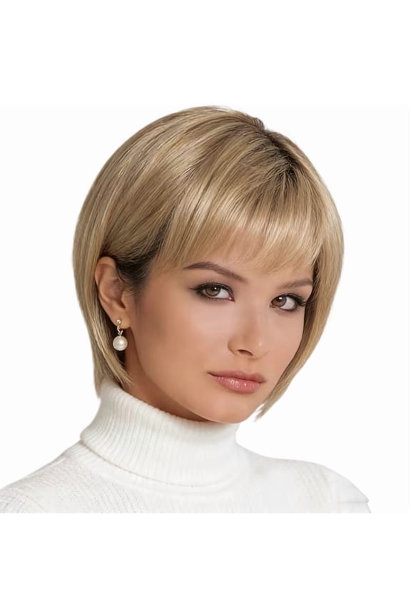Women's Blonde Side Bangs Short Straight Hair Headband - Effortless Chic Accessory for Any Occasion