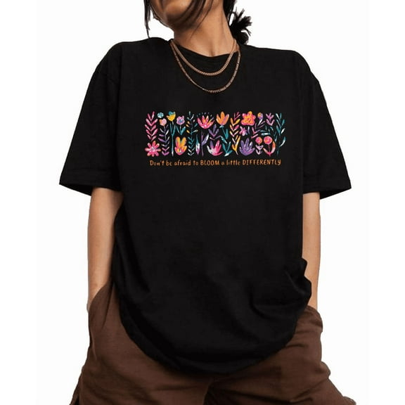 Women’s Bloom Differently Graphic Tee Positive Floral Print T-Shirt S-4XL