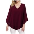 thumbnail image 1 of Women's Blouse 3/4 Sleeve Elegant Tunic Shirt Double Layer V Neck Mesh Loose Top With Sleeves, 1 of 2