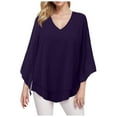 thumbnail image 1 of Women's Blouse 3/4 Sleeve Elegant Tunic Shirt Double Layer V Neck Mesh Loose Top With Sleeves, 1 of 2