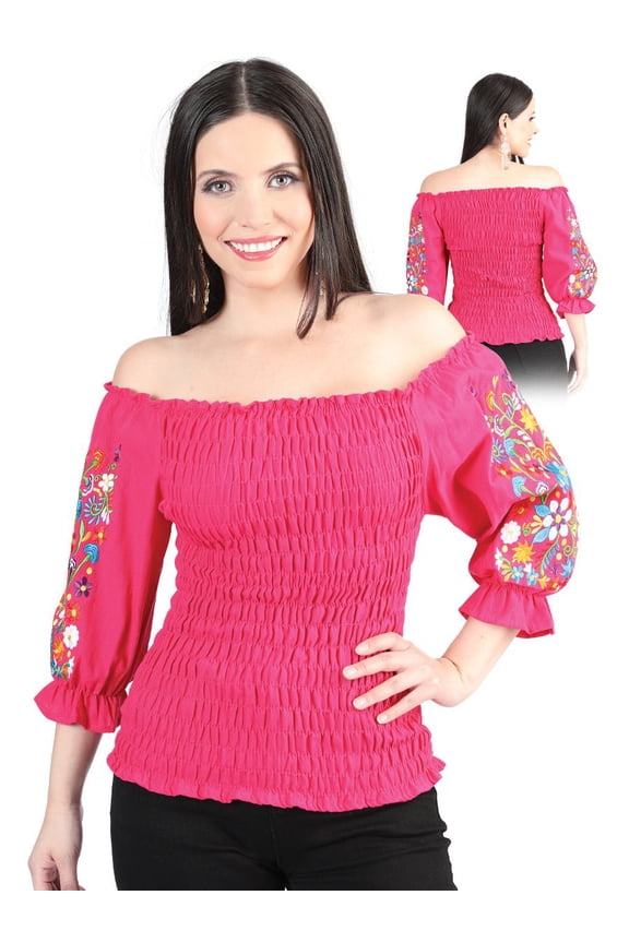 Women's Blouse Artisanal Embroidered Blouse 100% Cotton Fuchsia 604011
