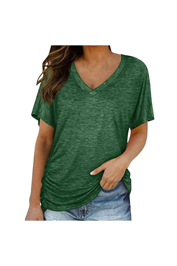 Women's Blouse Casual V-Neck Short Sleeve Sequins Solid Color Shirt Loose Fit Comfortable Top Party Wear Stylish Shimmer Pullover Evening Apparel