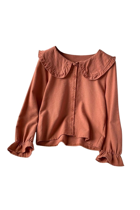 Women's Blouse Cute Solid Color Shirts Fall Long Sleeve Button-Down Top Ruffle Collar Going Out Clothes
