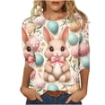 thumbnail image 1 of Women's Blouse,Easter Shirts for Women Cute Bunny Print Tops 3/4 Sleeve Casual Crewneck Pullover Holiday Blouses, 1 of 6