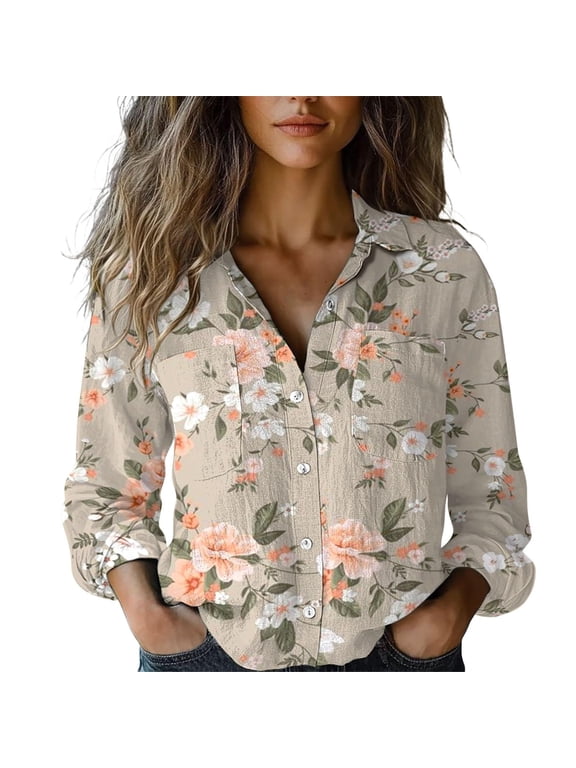 Women's Blouse Floral Print Button Down Collared Long Sleeve Shirt Boho Cottagecore Casual Vacation Top