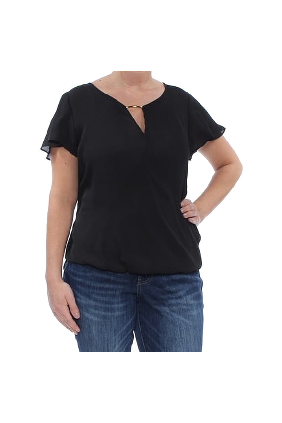 Women's Blouse Flutter Sleeve Hardware Surplice XS