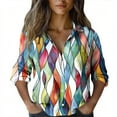 thumbnail image 1 of Women's Blouse Lapel Neck Long Sleeve Button up Vintage Printed Pullover Shirt Multicolor M, 1 of 6