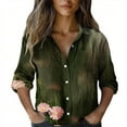 thumbnail image 1 of Women's Blouse Lapel Neck Long Sleeve Button up Vintage Printed Pullover Shirt Olive Green M, 1 of 6