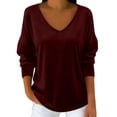 thumbnail image 1 of Women's Blouse Lounge Long Sleeve V Neck Solid Pullover Tunic Top Wine XL, 1 of 9