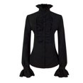thumbnail image 1 of Women's Blouse Retro Stand Up Ruffle Long Sleeve Gothic Shirt Tops, 1 of 5