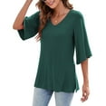 thumbnail image 1 of Women's Blouse Tops 3/4 Bell Sleeve Loose V Neck Shirt Dressy, 1 of 5