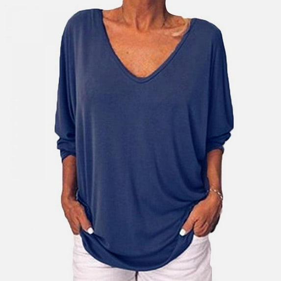 Women's Blouse Tops Loose V Neck 3/4 Bell Sleeve T-Shirt