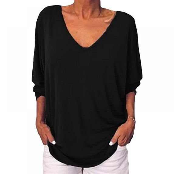 Women's Blouse Tops Loose V Neck 3/4 Bell Sleeve T-Shirt