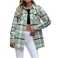 thumbnail image 1 of Women's Blouses & Button-Down Shirts Casual Long Sleeve Plaid Fashion Shirts Fall Lightweight Dressy Shacket with Pockets Mint Green 2XL, 1 of 6