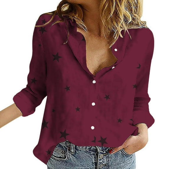 Women's Blouses & Button-Down Shirts, Comdrip Women Casual Lapel Button Long Sleeve Shirts Colorful Line Printed Long Sleeve Casual Shirts Womens Button Down Blouse Red 2XL