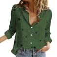 thumbnail image 1 of Women's Blouses & Button-Down Shirts, Comdrip Women Casual Lapel Button Long Sleeve Shirts Colorful Line Printed Long Sleeve Casual Shirts Womens Button Down Blouse Green 4XL, 1 of 7