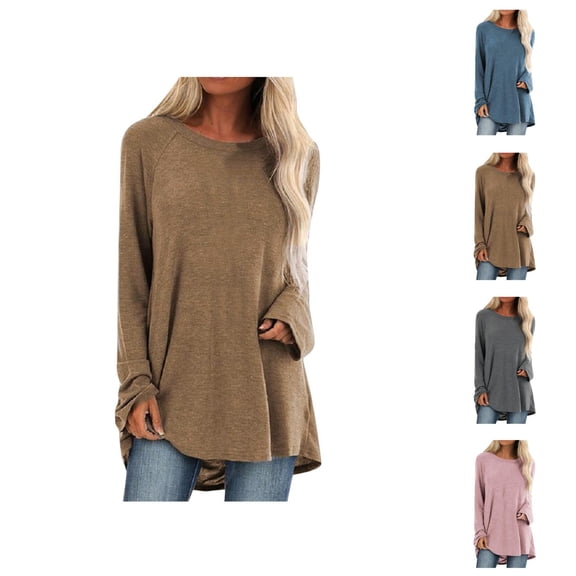 Women’s Blouses – Button Down Tunic Top with Long Sleeves Dressy Casual Work Tops or Travel Essentials Womens Solid Long Sleeve Irregular Sweatshirt Loose Print Pullover Tops Blouse