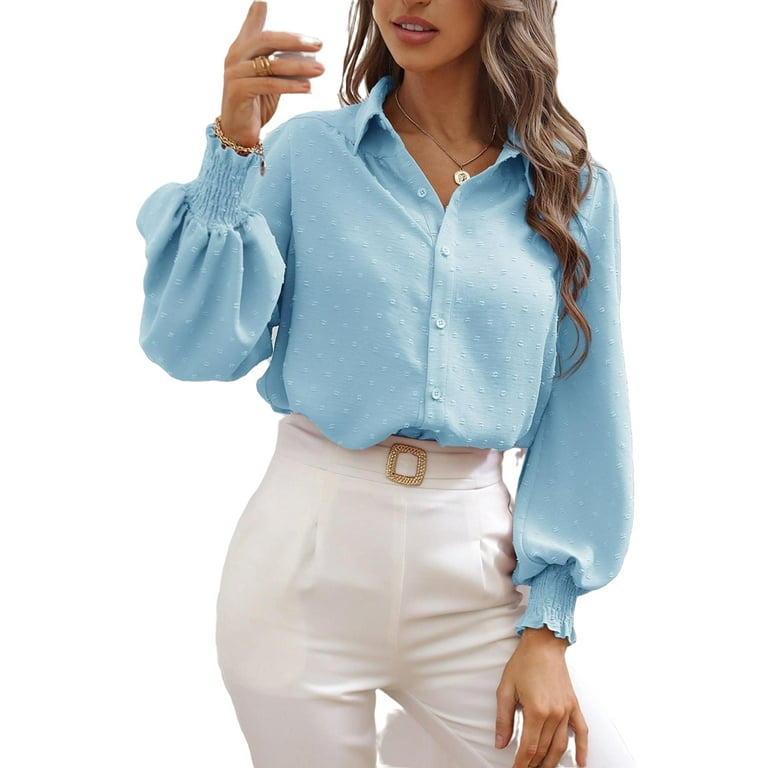Women s Blouses Collar Shirt Baby Blue M