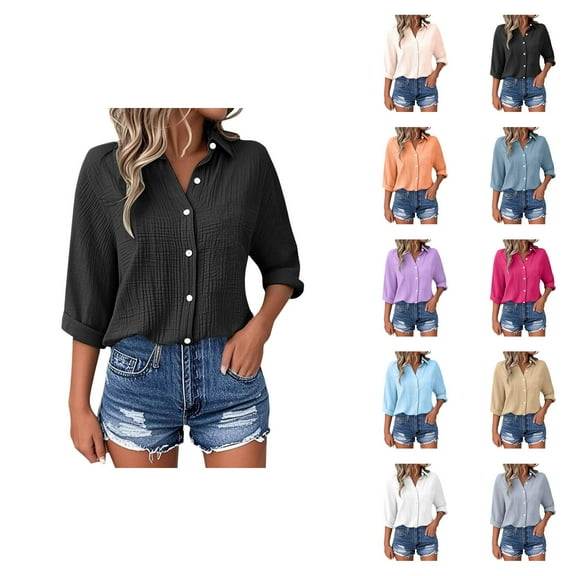 Women’s Blouses Cotton Casual – Leichtes Oberteil mit V‑Ausschnitt Für Frühling Arbeit oder Reise Womens Loose Buttons Down Pocket Blouse Tops Solid Long Sleeve Shirt