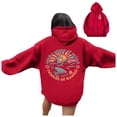 thumbnail image 1 of Women's Blouses Dressy Casual Fall Winter Oversized Hooded Long Sleeve Bell Cold Shoulder Drawstring Floral Leisure Cotton Hoodies Sweatshirts(Red,S), 1 of 6