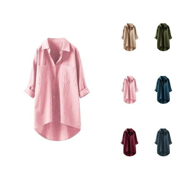 Women’s Blouses – Flowy Long Sleeve V Neck Blouse for Business Casual Outfits, Spring or Summer Work Looks Womens Button Down Shirts Solid Classic Long Sleeve Work Blouses Tops