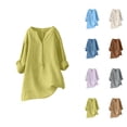 thumbnail image 1 of Women’s Blouses – Linen for Women V Neck Short Sleeve Summer Tops Lightweight Flowy Vacation or Office Trendy Womens Casual Long Button Up Collar Shirts For Loose Fit Blouse, 1 of 5