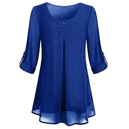Pre-Owned Women s Blouses Long Sleeve Quick-Dry Plain Color Casual Tunic V-Neck Casual Trendy Sexy T Shirts Blue Paperback