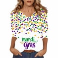 thumbnail image 1 of Women's Blouses,Mardi Gras Shirts for Women 3/4 Sleeve Sequin V Neck Mardi Gras Outfits Summer Graphic Holiday Carnival Shirt, 1 of 5